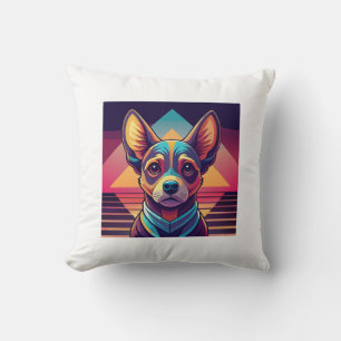 Retro Neon Chihuahua � Vibrant Synthwave Dog Art Throw Pillow