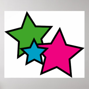 Retro Neon Colourful Stars Pattern Bold Pink Blu Poster