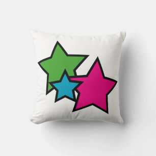 Retro Neon Colourful Stars Pink Green Blue Pop Art Throw Pillow