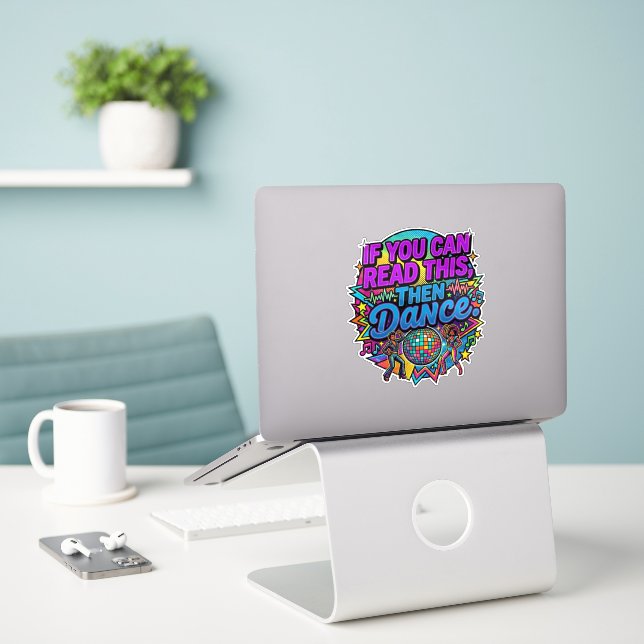 Retro Neon Disco Ball Dance Party Graphic Design (Laptop On Desk)