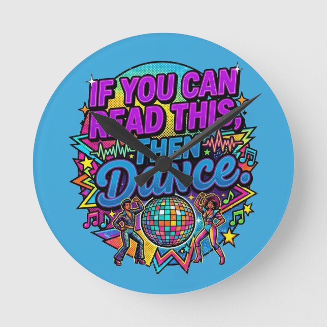 Retro Neon Disco Ball Dance Party Graphic Design Round Clock (Front)
