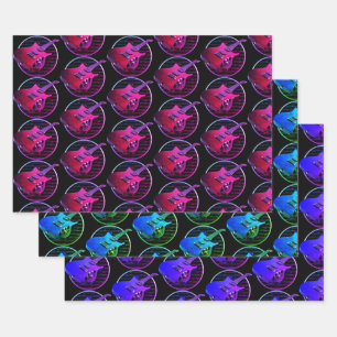 Retro Neon Electric Guitars Wrapping Paper Sheet