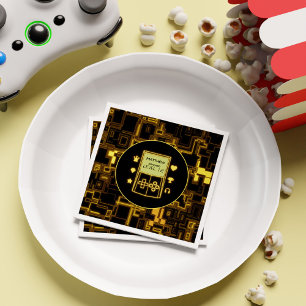 Retro Neon Gaming Boy Gamer Kids Birthday Party Napkin