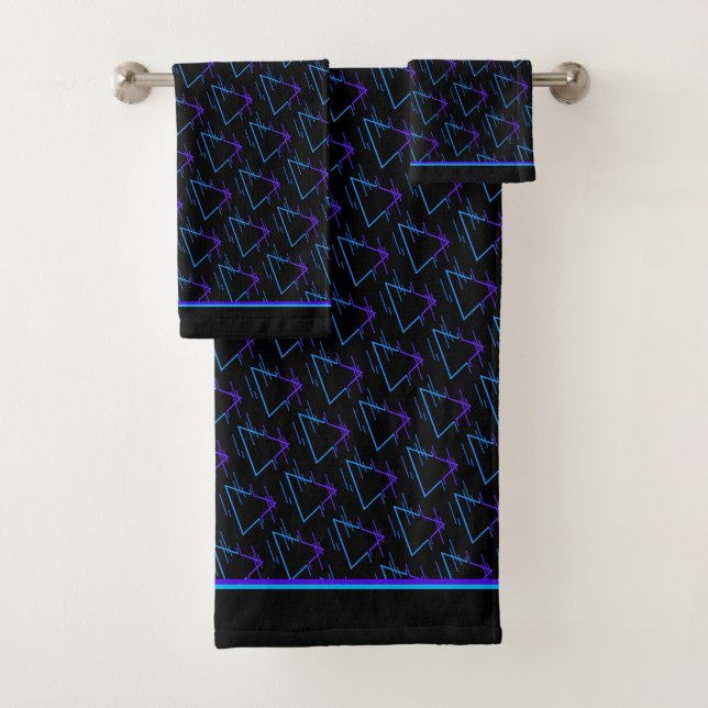 Retro Neon Geometric Pattern 2 Bath Towel Set (Insitu)