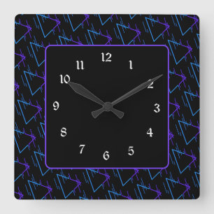 Retro Neon Geometric Pattern 2  Square Wall Clock