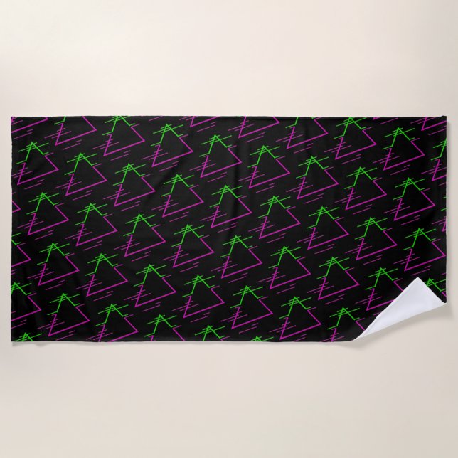 Retro Neon Geometric Pattern Beach Towel (Front)