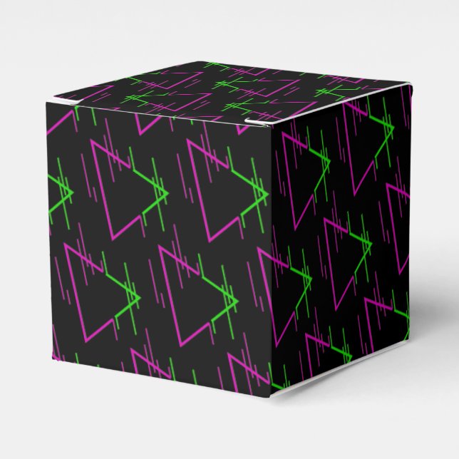 Retro Neon Geometric Pattern Cube Favor Box (Front Side)