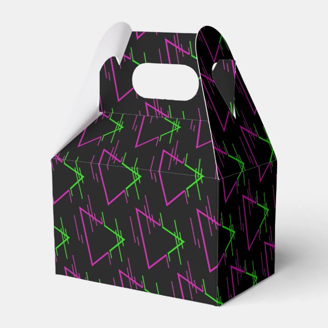 Retro Neon Geometric Pattern Gable Favor Box (Front Side)