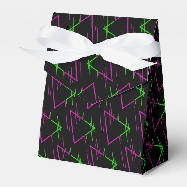 Retro Neon Geometric Pattern Tent Favor Box (Front Side)