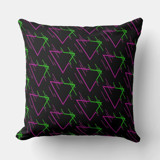 Retro Neon Geometric Pattern Throw Pillow (Front)