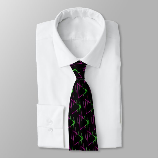 Retro Neon Geometric Pattern  Tie (Tied)