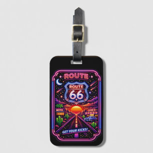 Retro Neon Get Your Kicks Route 66 Luggage Tag