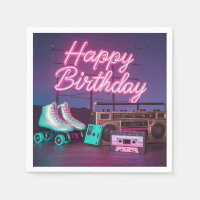 Retro neon Happy Birthday sign in pink and teal