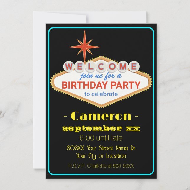 Retro Neon Las Vegas Sign Invitation (Front)