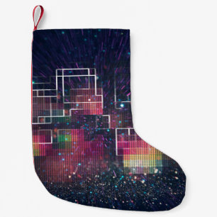 Retro neon lights and geometric seamless pattern small christmas stocking