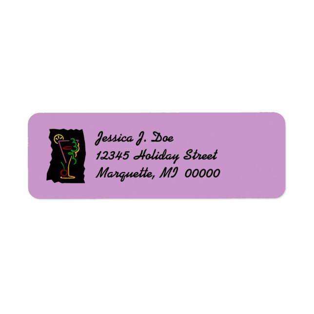 Retro Neon martini Cocktail Return address Label (Front)