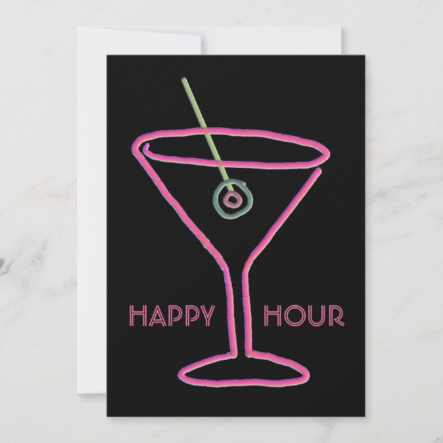 Retro Neon Martini Happy Hour Party Invitation (Front)