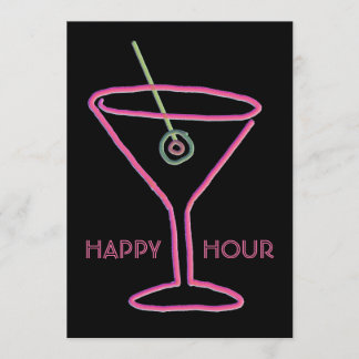 Retro Neon Martini Happy Hour Party Invitation