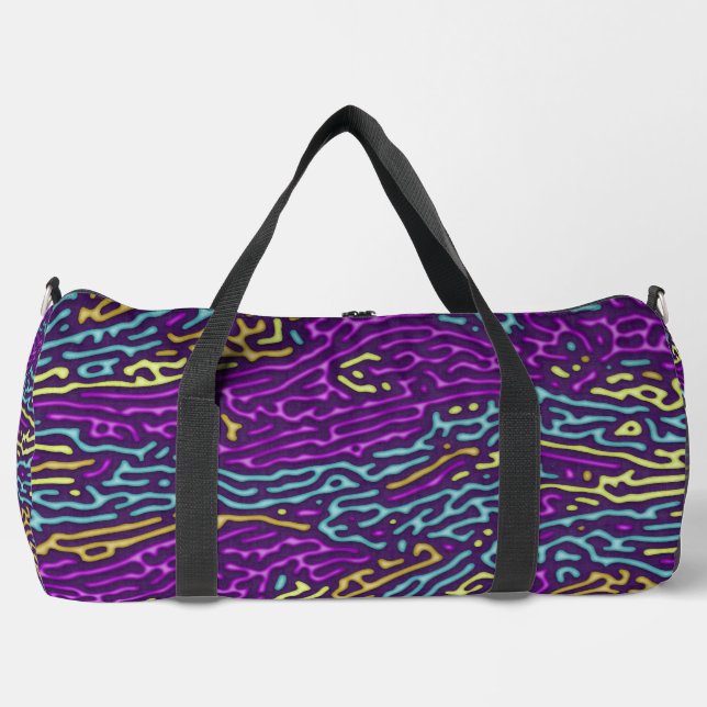 Retro Neon Maze Pattern – Arcade Aesthetic Duffle Bag (Front)