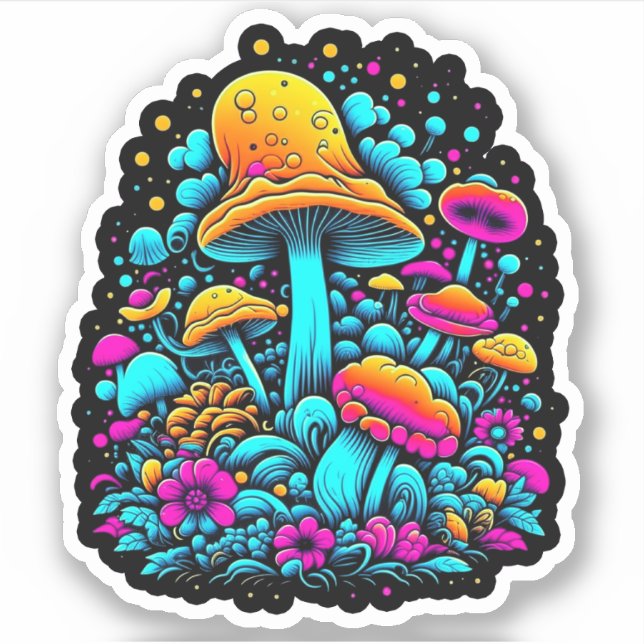 Retro Neon Mushrooms and Flowers  (Front)