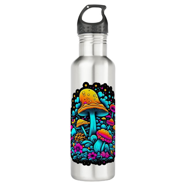Retro Neon Mushrooms and Flowers  710 Ml Water Bottle (Front)