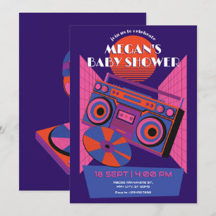 Retro neon music electro baby shower invitation