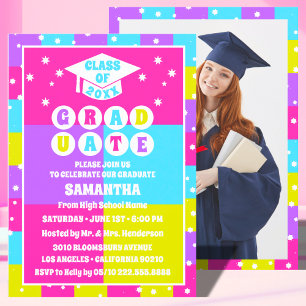 Retro Neon Photo Graduation Party Invitation