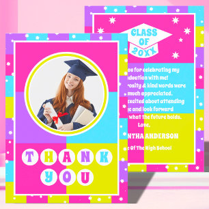 Retro Neon Photo Graduation Thank You Card