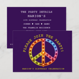 Retro Neon Pink & Yellow Dark Purple Boho Any Age Invitation