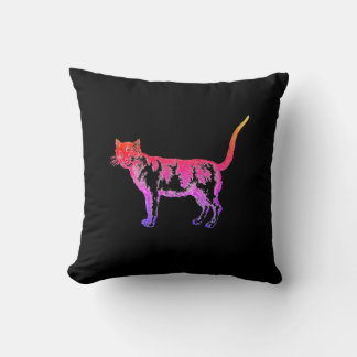 Retro Neon Pop Art Cat Throw Pillow
