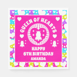 Retro Neon Queen Of Hearts Birthday Napkin