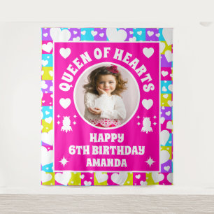 Retro Neon Queen Of Hearts Birthday Photo Banner Tapestry