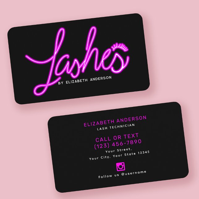 Retro Neon Script Lash Technician Business Card (Creator Uploaded)