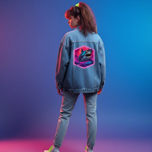 Retro Neon Shark Vaporwave  Denim Jacket