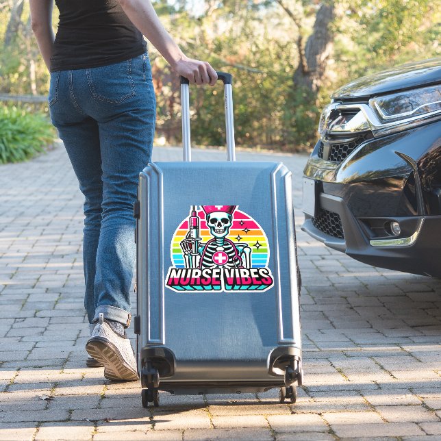 Retro Neon Skeleton Nurse – Funny Spooky Medical D (Suitcase Insitu)