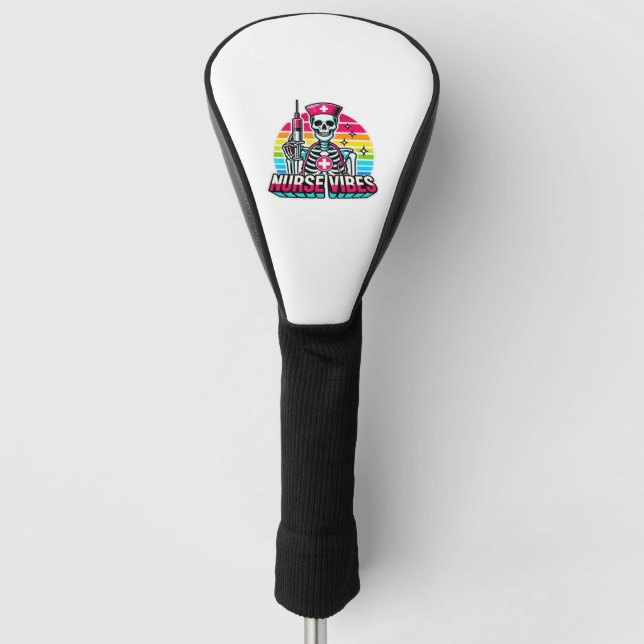 Retro Neon Skeleton Nurse – Funny Spooky Medical D Golf Head Cover (Front)