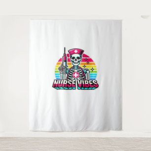 Retro Neon Skeleton Nurse – Funny Spooky Medical D Tapestry