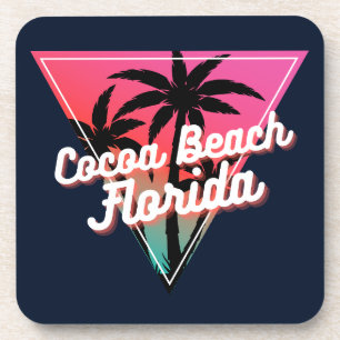 Retro Neon Sunset Palm Trees Cocoa Beach Florida Coaster