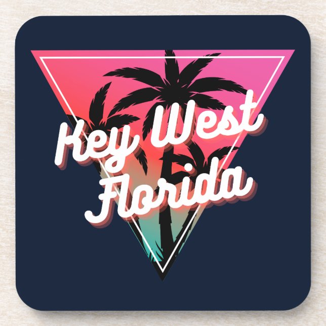 Retro Neon Sunset Palm Trees Key West Florida Coaster (Front)