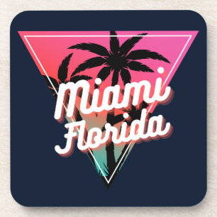Retro Neon Sunset Palm Trees Miami Florida Coaster