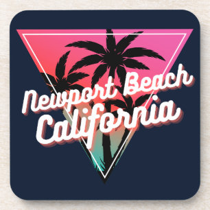 Retro Neon Sunset Palm Trees Newport Beach Coaster