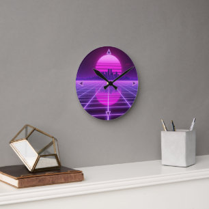 Retro Neon Synthwave Infinity Grid Wall Clock - Cy