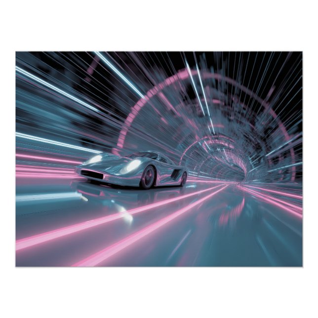 Retro Neon Tunnel Speed Car Art Poster (Front)