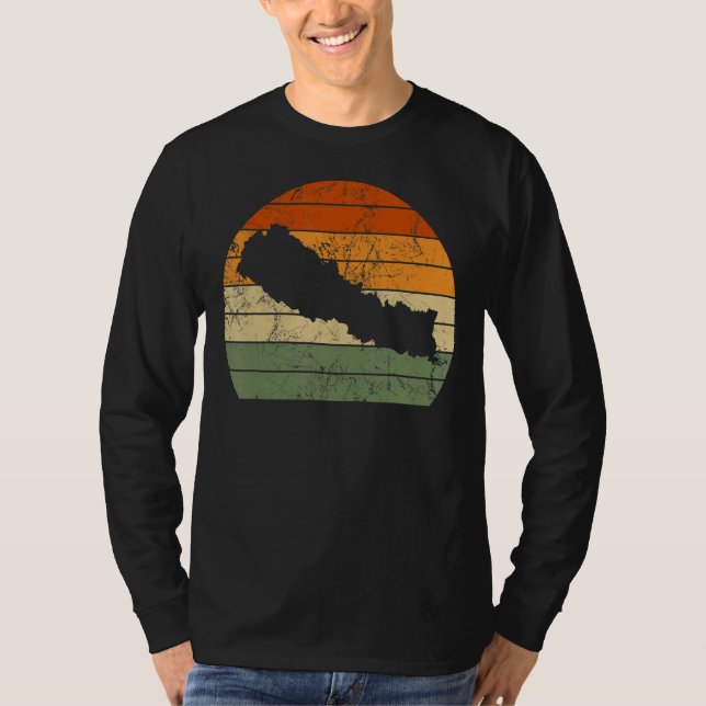 Retro Nepal Nepali Map Sunset Constitution Day T-Shirt (Front)
