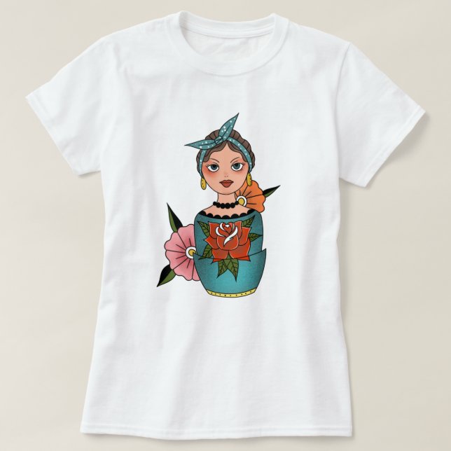 Retro Nesting Doll Tattoo T-Shirt (Design Front)