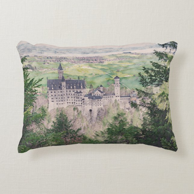 Retro Neuschwanstein Castle in Germany Accent Pillow (Front)
