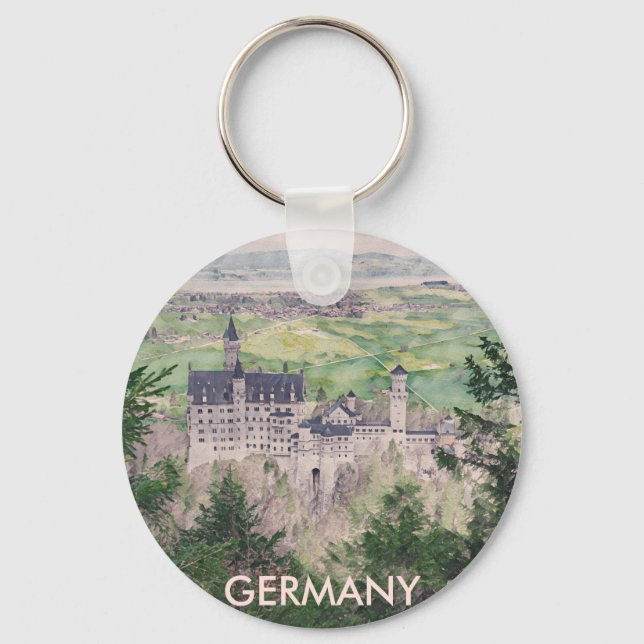 Retro Neuschwanstein Castle in Germany Keychain (Front)