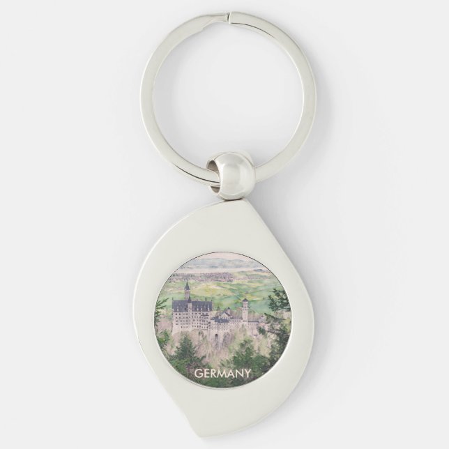 Retro Neuschwanstein Castle in Germany Keychain (Front)