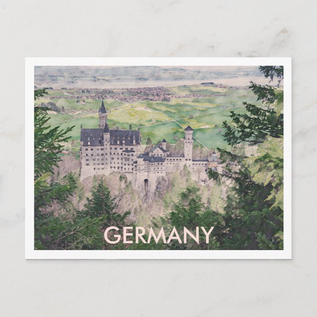 Retro Neuschwanstein Castle in Germany Postcard (Front)