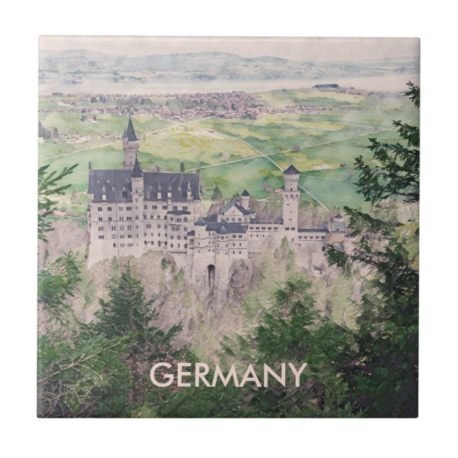 Retro Neuschwanstein Castle in Germany Tile (Front)